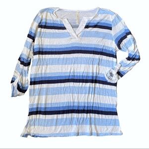 Lea & Nicole V-Neck 3/4 Sleeve Striped Shirt